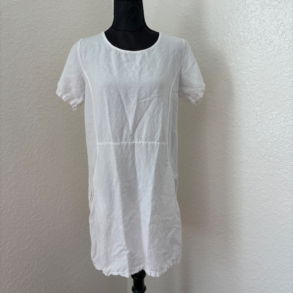 Pako Litto Linen Blend Short Sleeve Shift Dress Women XS White